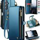 Defencase for Galaxy S25 Case Wallet with RFID Blocking Card Holder for Women Men, Elegant PU Leather Magnetic Snap Flip Wristlet Strap Zipper Wallet Phone Cases for Samsung Galaxy S25 5G 6.2", Blue