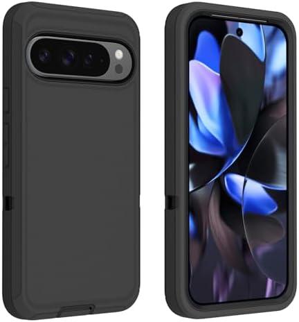 for Google Pixel 9 Pro XL Case, Soft TPU Hard PC Heavy Duty Protective Case Shockproof Dustproof 3 in 1 Phone Cover for Google Pixel 9 Pro XL - Black