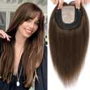 Hair Toppers for Women Real Human Hair, 360 3D Toppers Pieces for Women with Thinning Crown Wispy Bangs 16 Inch Upgrade Big Basement (Mocha Brown, 16 Inch Wispy Bangs)