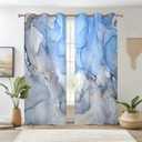 Renaiss Blue Marble Blackout Curtains, Light Blue Liquid Art Thermal Insulated Bedroom Window Curtains, Modern Luxury Marble Texture Window Drapes for Living Room, 42W x 63L 2 Panels Set
