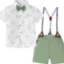 ZOEREA Boy Clothes Kids Formal Suit Summer Short Sleeve Shirt & Shorts Gentleman Outfit 2 Piece Clothing Set 5-10Y (9-10 Years, Green)