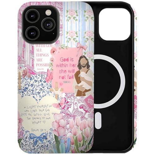 Case Compatible with iPhone 14 Pro Max,[Compatible with MagSafe] Pink Blue Jesus Collage Phone Case for Girl Women Boy Men,Dual-Layer Fashion Design Black