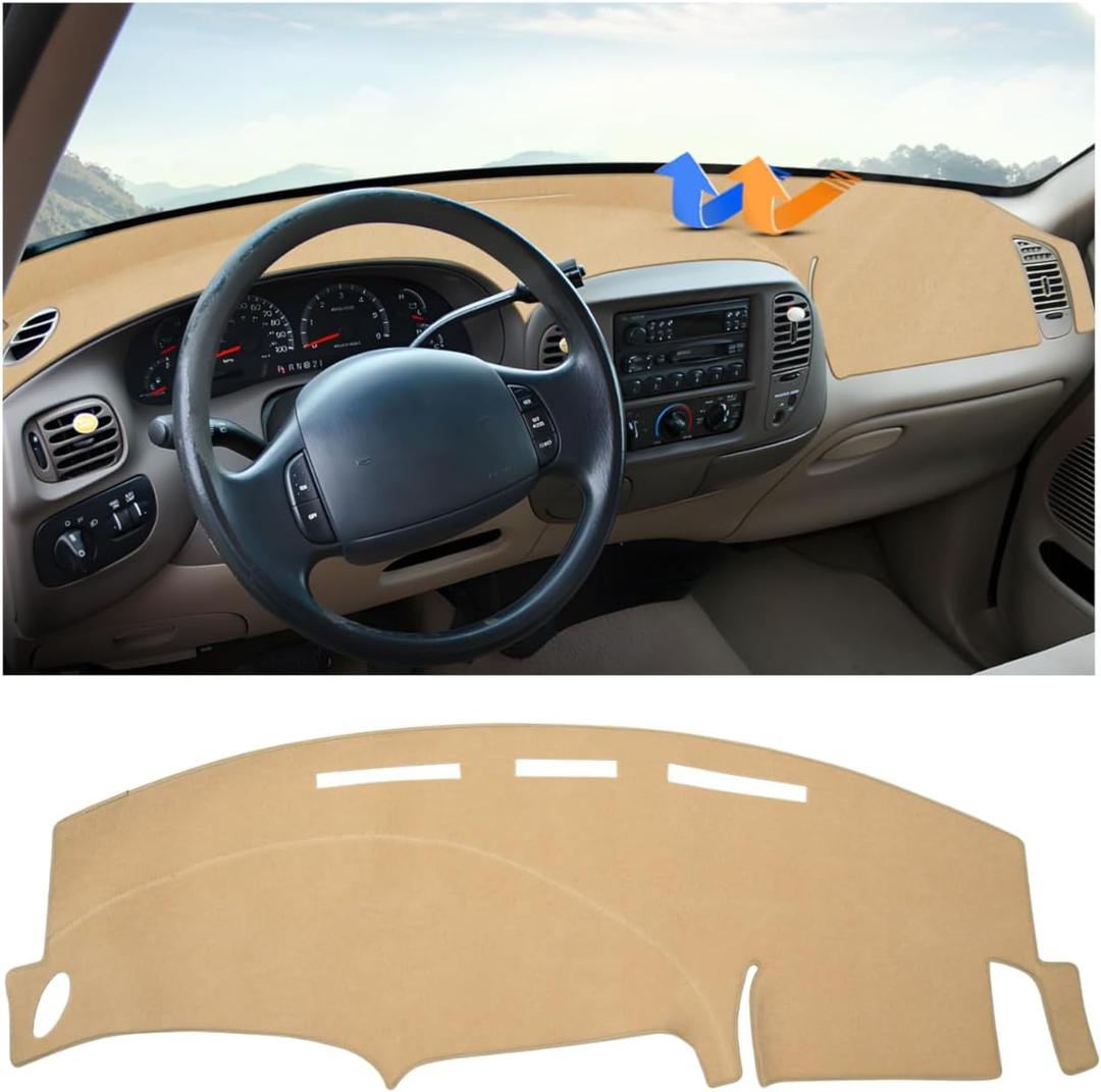 Autorder Beige Dashboard Cover Mat for 1997-2003 Ford F150 F-150/F250/Expedition/F150 Heritage Accessories Dash Cover Upgrade Polyester Dash Mat Sunshade Glare UV Rays Protector