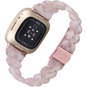 Resin Watch Band Compatible for Fitbit Versa 4/Sense 2 Replacement Bands, Adjustable Wristbands Bracelet Strap with Metal Stainless Steel Buckle for Fitbit Sense 2/Versa 4/Versa 3 for Women Men (pink)