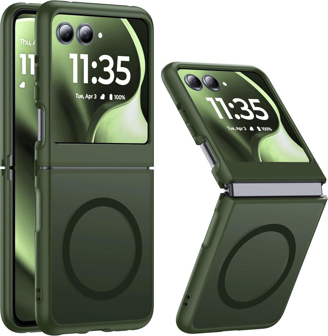 NO.1 Magnetic for Motorola Razr 2025/2024 Case with MagSafe[Military Shockproof][Translucent Matte][Anti-Fingerprint] Soft Silicone Bumper for Moto Razr 2025/2024 Case Slim,Green
