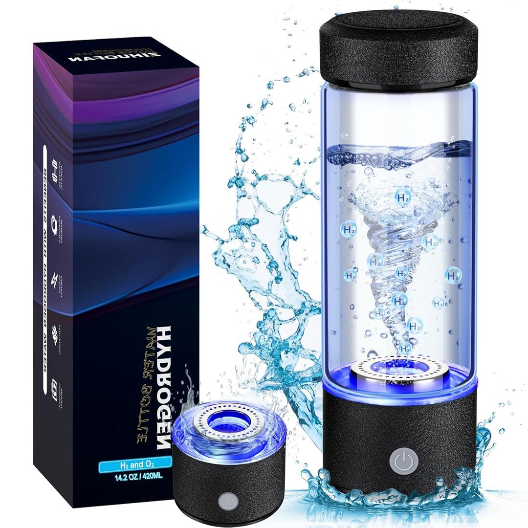 2025 New Hydrogen Water Generator Bottles, Portable Hydrogenated Water Bottle with SPE PEM Technology, 420ml Hydrogen Water Bottle Generator, Rechargeable Ionizer Machine for Home, Office, and Travel (Black)