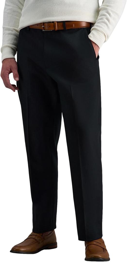 Haggar mens Premium No Iron Khaki Classic Fit Expandable Waist Flat Front Pant, Black, 32x30