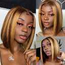 EQ DUOUPA 14 Inch Highlight Bob Wig Human Hair 180 Density Highlight 13x4 HD Lace Front Wigs Omber P4/27 Human Hair Bob Wigs