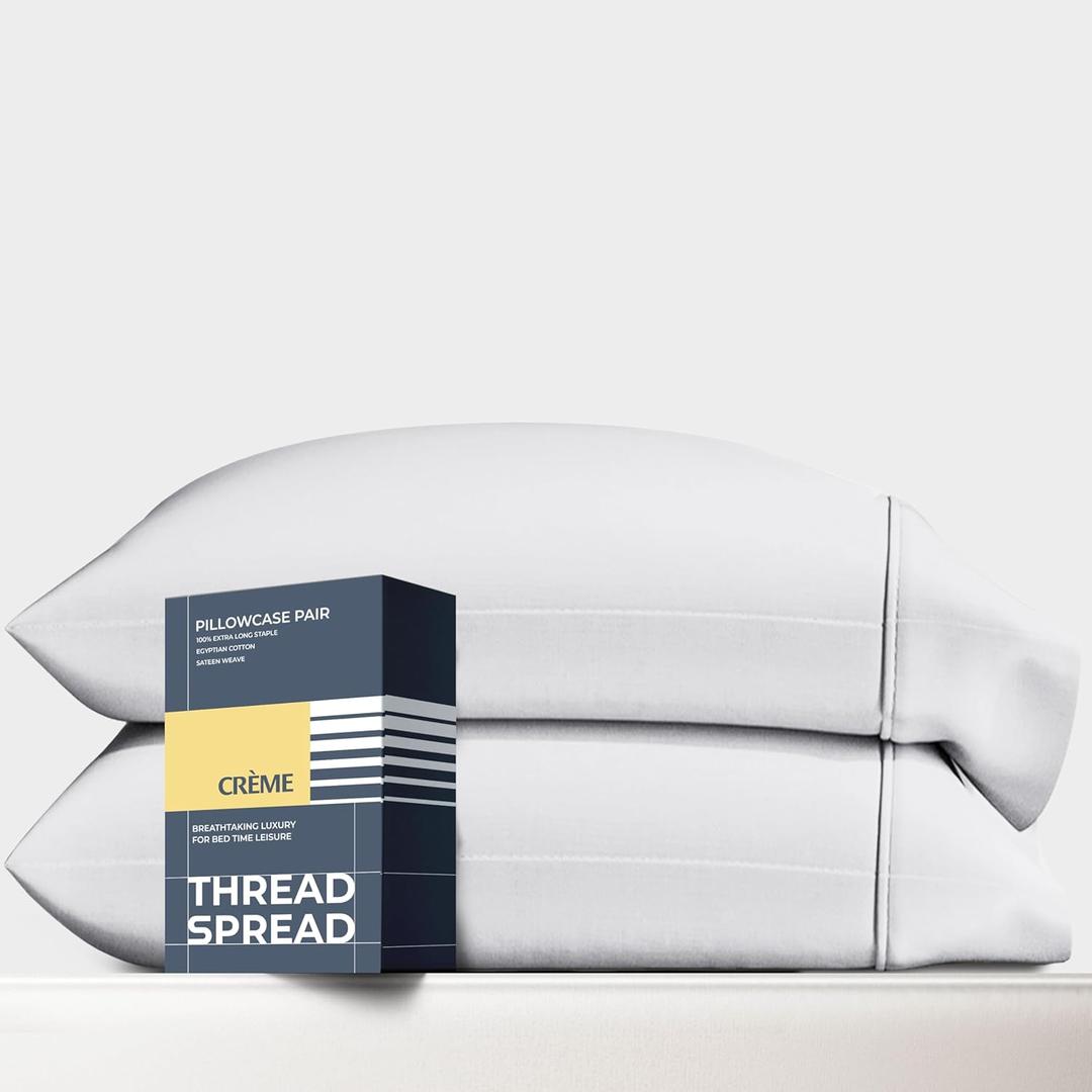 THREAD SPREAD 100% Egyptian Cotton King Size Pillow Cases Set of 2 - Luxury 1500 Series Pillow Cases King Size (White), Soft Cooling Envelope Closure Hotel Quality Egyptian Cotton Pillowcases