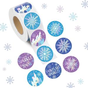 2 x Karenhi 1000 Pcs Winter Snowflake Sticker Roll, 1.25inch Christmas Snowflakes Princess Labels Self Adhesive Winter Holiday Decoration for Xmas Envelopes Seal Cards Wonderland Party Favor Gift Wrapping