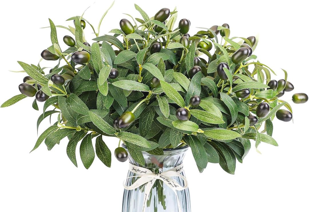 30pcs Faux Olive Leaves Stems 10 Tall Artificial Plants Olive Branches for Small Vase Tabletop Greenery Decor for Home Office Wedding Party (Vase Not Included)