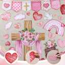 Glenmal Christian Valentine's Day Bulletin Board Set Watercolor No Greater Love John 15:13 Classroom Decoration Inspirational Bible Verse Cross Heart Cutouts for Sunday School VBS Chalkboard Decor