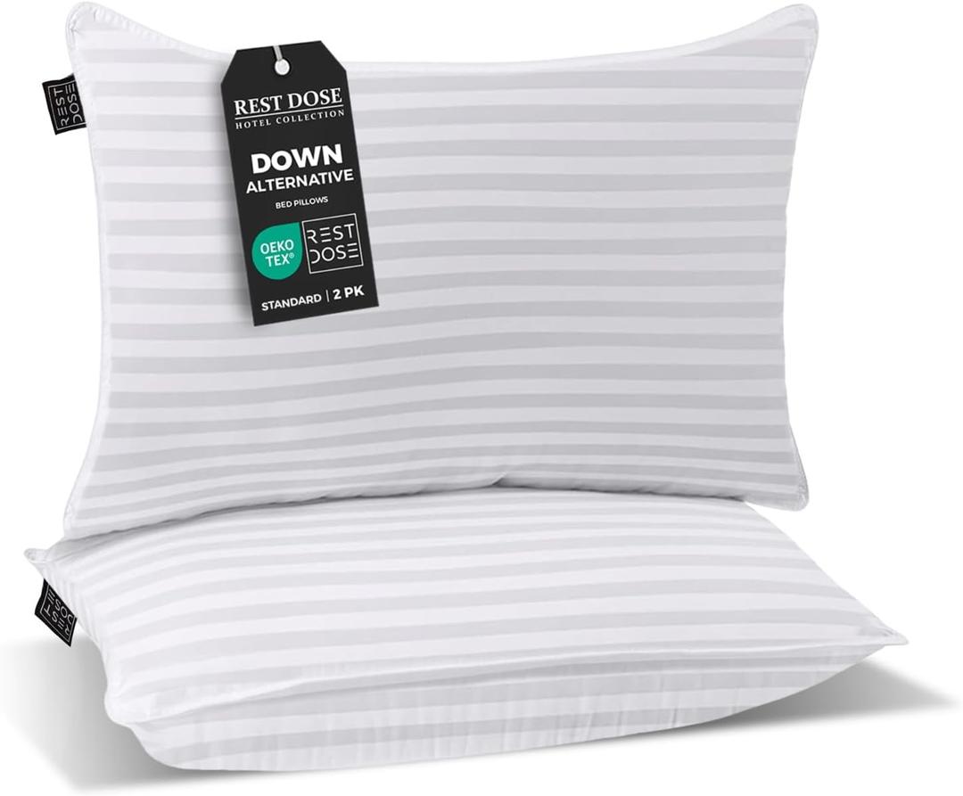 Bed Pillows for Sleeping, Set of 2 Cooling, Hotel Quality with Soft Down Alternative Fill for Back, Stomach & Side Sleepers (Queen)