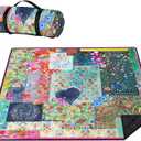 Picnic Blankets Waterproof Foldable Extra Large,80"x 80" Outdoor Beach Blanket Sandproof,3-Layer Lightweight Handy Mat Tote Picnic Camping Rugs for Outside Your Rv (Boho Vintage Floral Muticolor)