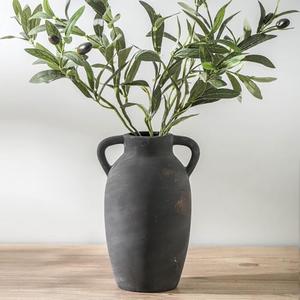 Lyeec Terracotta Farmhouse Flower Vase, 9.6 Inch Ceramic Rustic Vase with 2 Handles, Decorative Vase Boho Decor for Home Decor, Table, Living Room, Shelf Decoration