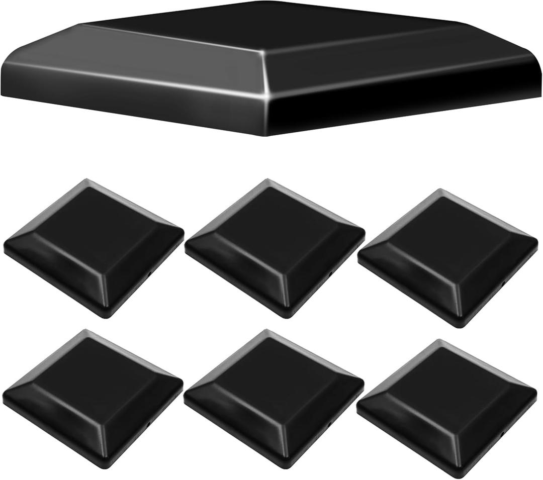 TonGass (6-Pack, Black) True I.D. 6x6" Wood Fence Post Caps, Wooden Fence Deck Post Covers, Durable Plastic Water-Proof and UV-Proof, Protect Wooden Poles from Cracking and Rotting