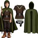 G.C Kids Renaissance Shirt Cloak Costume Belt Boys Medieval Costume Accessories Outfit Knight Hooded Cape Halloween Cosplay (1509-12 Years)