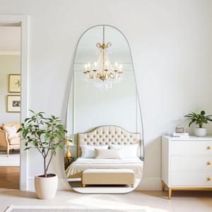 Full Length Mirror with Stand, 68"26" Teardrop Shape Floor Mirror, Large Stand Up Mirror, Standing Mirrors Full Length, Against Wall or Wall-Mounted Full Body Mirrors for Bedroom Living Room, Sliver