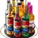 Nuovoware 9 Bottles Rotating Coffee Syrup Rack, Syrup Rack Organizer Carbon Steel Frame with Wooden Base Bottle Holder for Coffee Flavored Syrups Table Top Thermos, Black+Black