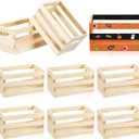 12 Pcs Small Wooden Crates with Handles Bulk 6.5'' Mini Wood Crates for Crafts Rustic DIY Unfinished Wood Storage Boxes Decorative Farmhouse Basket Display Home Kitchen Milk Wine Toys Decor
