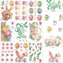 6 x ZAWE 9 Sheets Bunny Eggs Flowers Rabbit Easter Window Clings Double-Sided Reusable Static Window Decals Stickers for Party Home Classroom Office Decorations