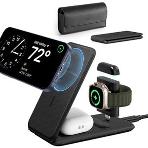 ESR for 3 in 1 Magsafe Charger, Travel Charger Stand Made for Apple Watch Certified, Foldable Charging Station Compatible with Magsafe and iPhone 17e/17/16/15/14/13/12, AirPods 4/3/Pro, Black