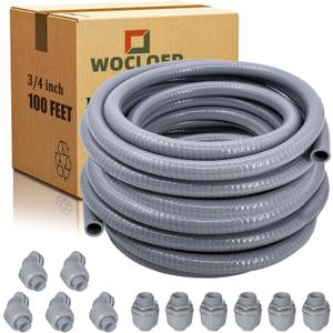 3/4 inch 100Ft Liquid-Tight Conduit Kit, Flexible Non Metallic Electrical Conduit, with 6 Straight and 5 Angle Fittings Included. 3/4" Dia