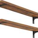 HOOBRO Floating Shelves for Wall, 31.5" Wall Mounted Shelves Set of 2, Hanging Storage Shelf with Metal Brackets, Wooden Shelf for Living Room, Bedroom, Bathroom, Rustic Brown and Black BF82BJP201G1
