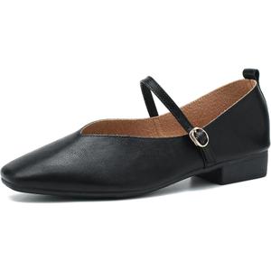 LIURUIJIA Women's Mary Jane Ballet Flats Dress Shoes Square Toe Ankle Strap Casual Dressy Comfortable Retro Foldable Shoes, 40