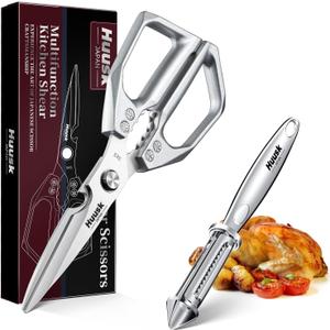 Huusk Kitchen Scissors and Potato Peelers Set, Multifunction Japanese Vegetable Peeler for Kitchen, Stainless Steel Cooking Shears with Fruit Peeler for Carrot, Veggie, Gifts for Women (Light Silver)