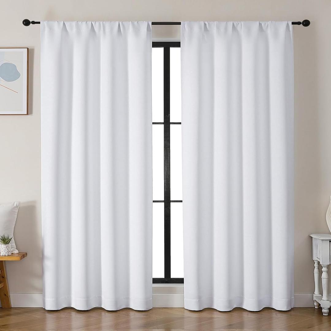 Simplebrand Ava Pure White Curtains for Bedroom 84 Inch Length 2 Panels Set, Solid Light Filtering Thermal Insulated Window Treatment, Soft Casual Rod Pocket Privacy Curtains, W50 x L84 Inch