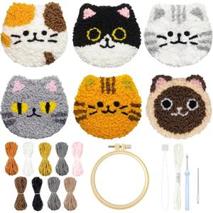 Morledoa Punch Needle Coasters Kit, Punch Needle Kits Adults Beginner, Cat Coasters Kit with Adhesive Felt, Yarns, Embroidery Hoop, Instruction