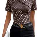 SweatyRocks Women's Ruched Mock Neck T Shirt Short Sleeve Fitted Summer Basic Tops,XS