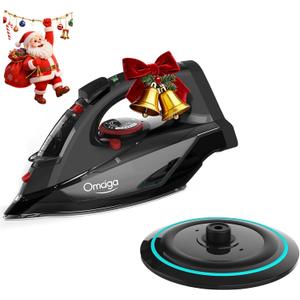 Cordless Iron for Clothes, 1500W Steam Iron Rapid Heating, Ceramic Soleplate, Auto Shut Off, Self-Clean, Anti-Calc, 3 Temperature Settings, 11.84oz Water Tank Ironing Clothes for Home, Black