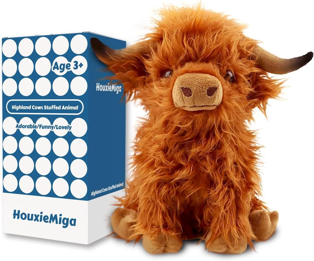 Highland Cow Stuffed Animal, Cute Highland Cow Plush Toy Stuffed Animals Cow Plushies Decor Gifts for Girls Boys Kids (Brown Cow)