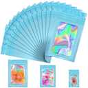 JETMORE 100 Pcs Mylar Bags, Smell Proof Bags Foil Pouch, Holographic Resealable Bags for Small Business, Candy Sample Jewelry Bag Sealable Packaging for Party Favor Food Storage (3x5in-Blue)