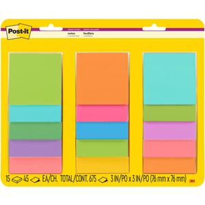 Post-it Super Sticky Notes, 3x3 in, 15 Pads, 2X The Sticking Power, Supernova Neons and Energy Boost Collections, Recyclable(654-15SSMULTI2)