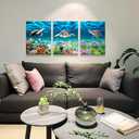 AHUASJART Canvas Wall Art for Living Room Large Size Wall decor for Bedroom Modern Bathroom Wall Decoration blue Ocean Painting Sea Turtle Pictures Ready to Hang Office Artwork 20" x 28" 3 Piece