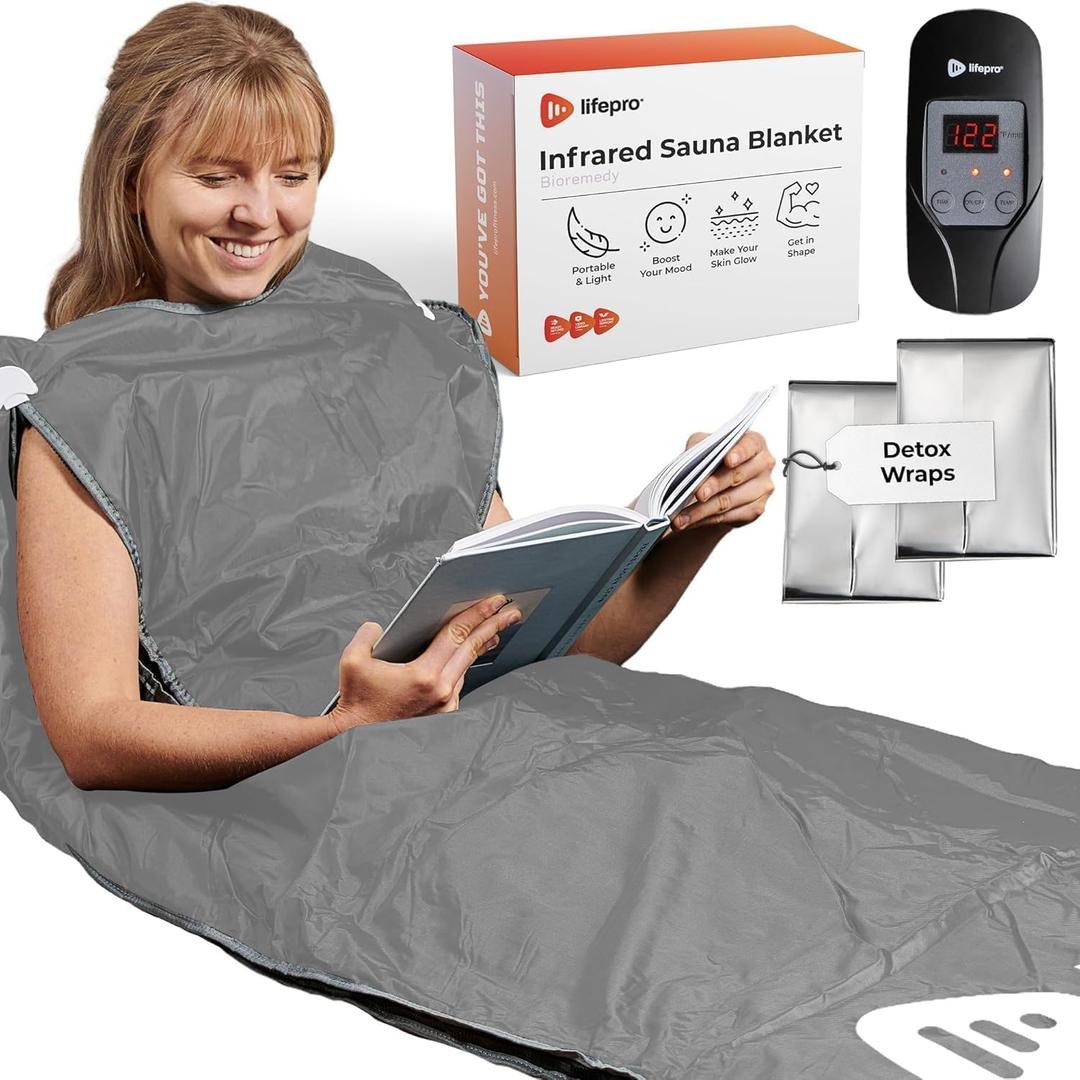 LifePro Infrared Sauna Blanket - Personal Sauna for Detox, Tension, and Relaxation - Portable Sauna for Home with Multi-Layer Heating 113F - 176F and Remote Control - Included Sauna Detox Wraps (Regular Grey)