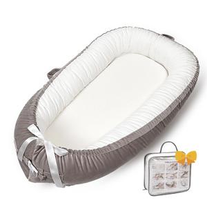 Baby Lounger-Breathable and Soft Organic 100% Cotton, Portable Infant Lounger with Removable Lounger Cover, Floor Lounger for Newborn - Grey White