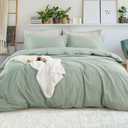 EMME Cotton Twin Duvet Cover Sage Green 2-Piece Soft 100% Washed Cotton Comforter Cover Linen Like Bedding Set Zipper Closure & Corner Ties (Sage Green, Twin)