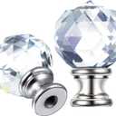 Mudder 2 Pieces Crystal Lamp Finial Cap Knob Screw Topper Clear Finial with Polished Chrome Base 1-3/4 Inches Diamond Knob for Lamp Shade Decorations(Silver Base)
