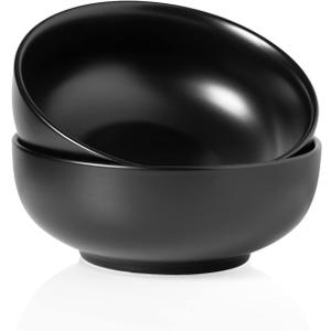 Kanwone Large Serving Bowls - 55 Ounce, Ceramic Salad Bowls, Pasta, Porcelain Soup Bowls, Set of 2, Serving Dishes for Entertaining, Microwave and Dishwasher Safe, Matte Black, Housewarming Gift (8 Inch)