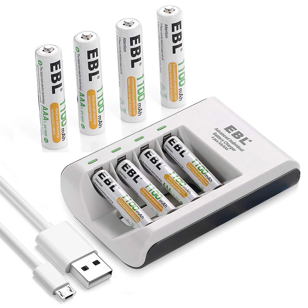 EBL AAA Rechargeable Batteries 1100 mAh (3 Packs) with Smart C807 Battery Charger and Micro USB Charging Cable, Energizer Batterie, 1 Pack 