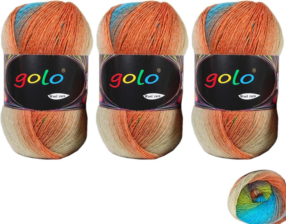 golo Wool Yarn for Hand Weaving 100g X 3 Cachemire Multicolor Rainbow Yarn