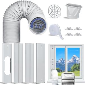 CASSAIO Portable Air Conditioner Window Kit, Seamless Portable AC Window Vent Kit with 5.9" Universal Exhaust Hose Adapter, Adjustable Window Seal Plates for Sliding Window