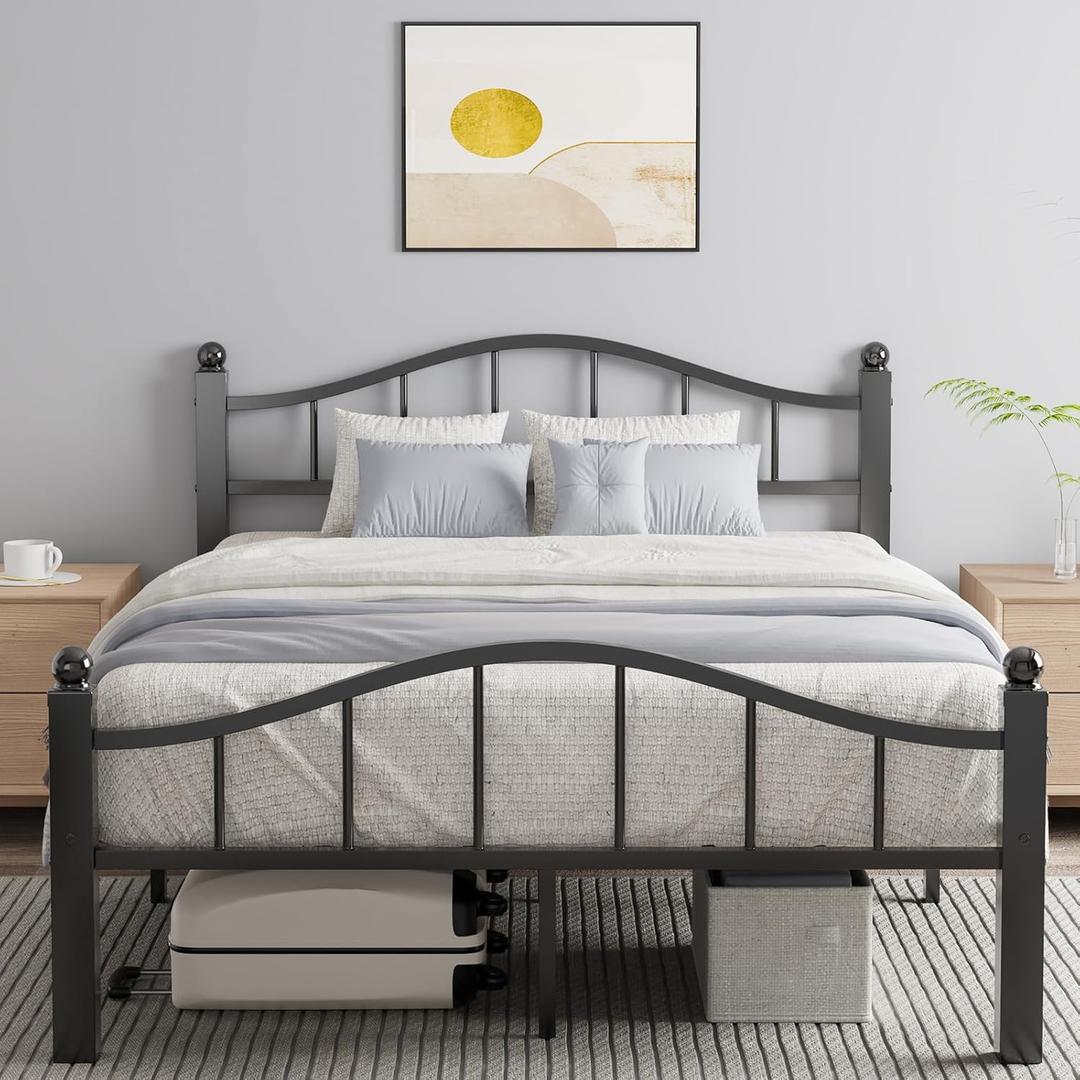 Full Size Bed Frames with Headboard, Noise-Free Design & Underbed Storage Heavy Duty Metal Bed Frames No Box Spring Needed/Tool-Free Assembly