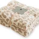 MH MYLUNE HOME Large Soft Micro Plush Leopard Blanket (71x78 inches, Khaki) Warm Reversible Cheetah Blanket Leopard Pattern Throw for Couch Bed Sofa