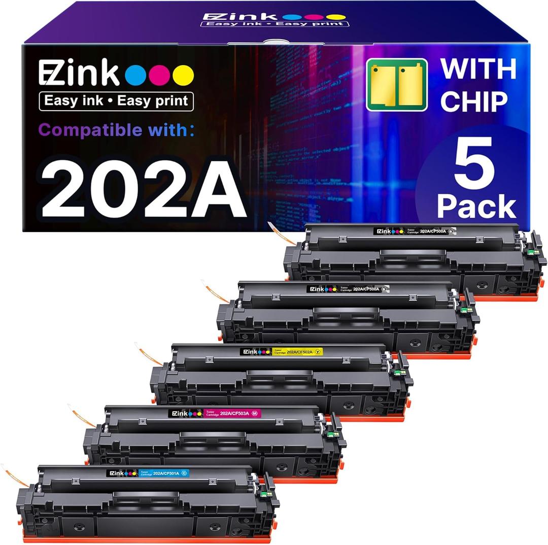 E-Z Ink Compatible Toner Cartridge Replacement for HP 202A 202X CF500X CF500A to use with Color LaserJet Pro MFP M281fdw M281cdw M281fdn M254dw M254 M281 (2 Black Cyan Magenta Yellow, 5 Packs)