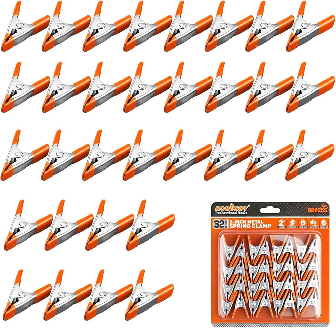HORUSDY 32-Piece 2" inch Small Spring Clamp, Spring Metal Spring Clamps, 3/4"-inch Jaw opening